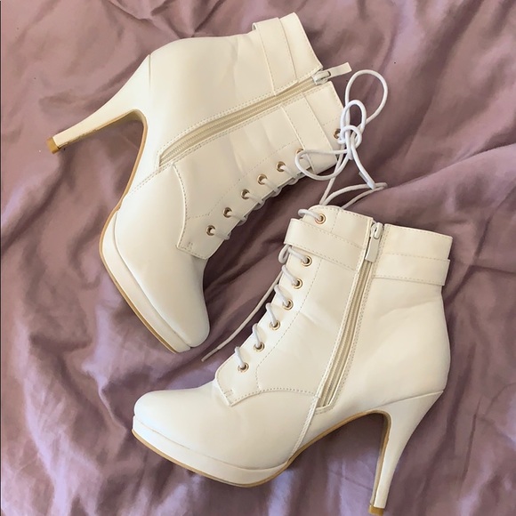 Worn Once - White Leather Boot Heels - Picture 2 of 6